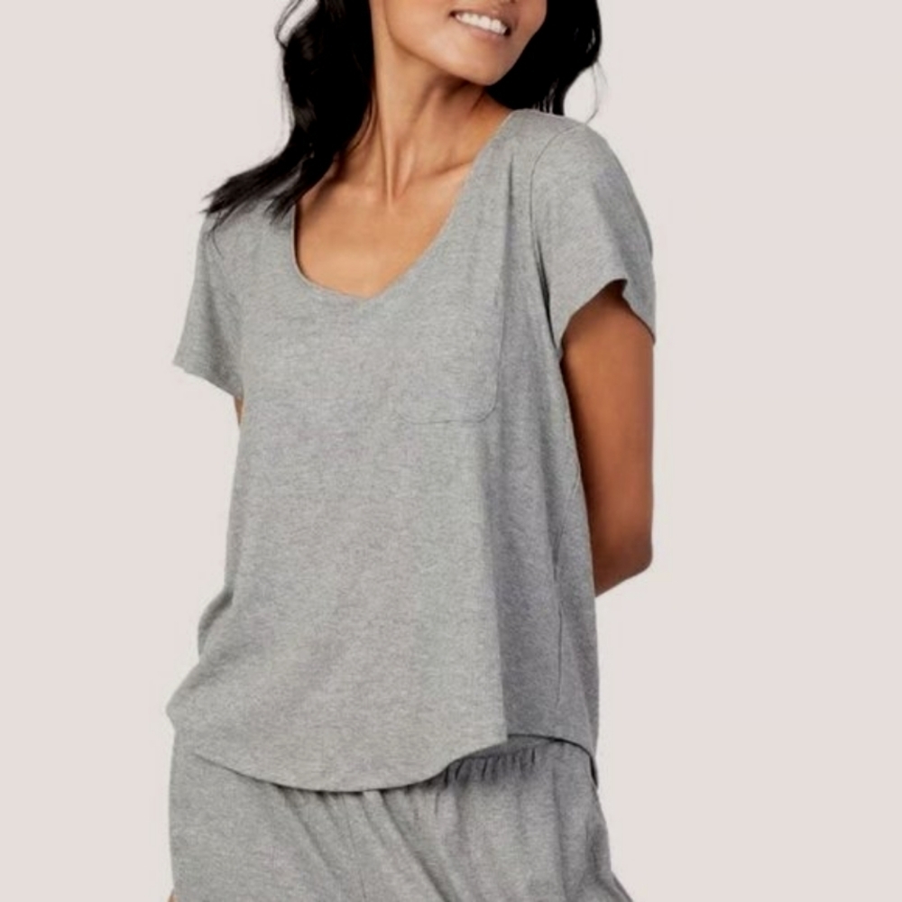 NWT LIVELY Ribbed Heather Gray Pocket Square Tee Small